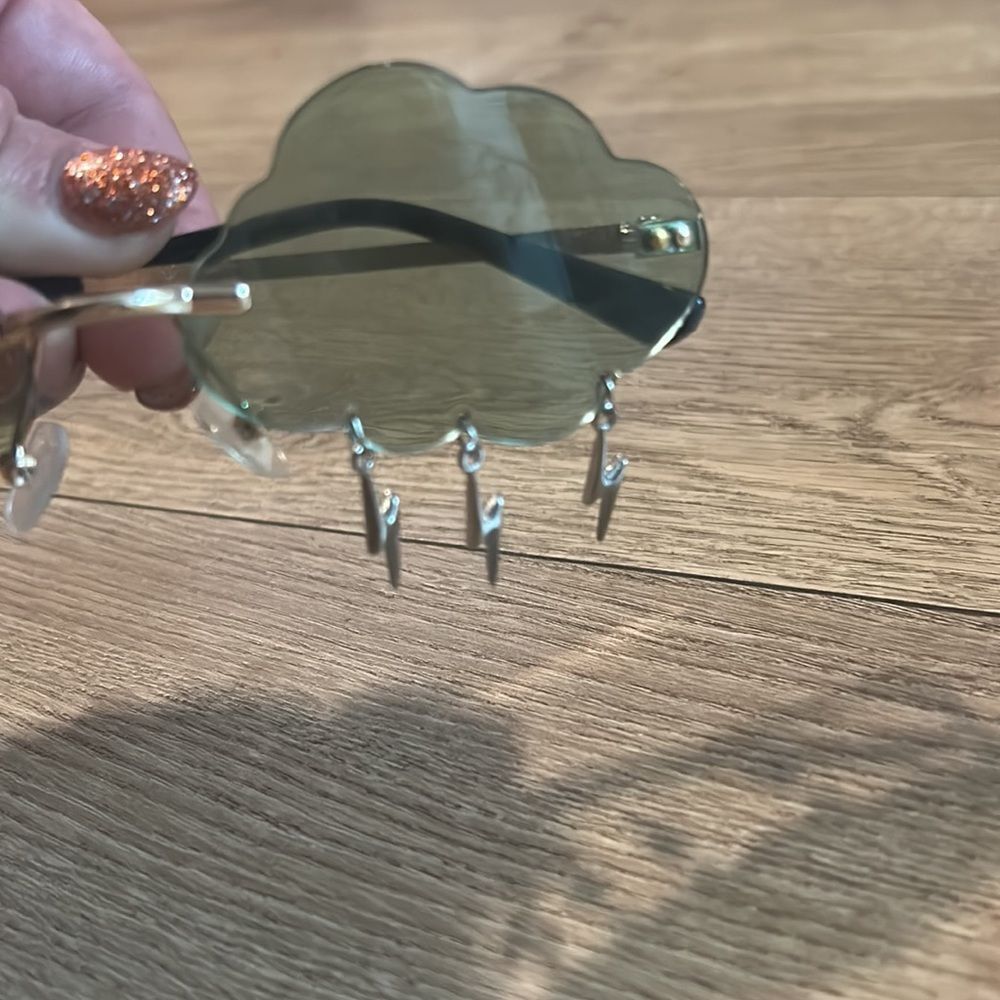 Rainy Cloud Green Shades Sunglasses with Lighting Bolts - Picture 2 of 2